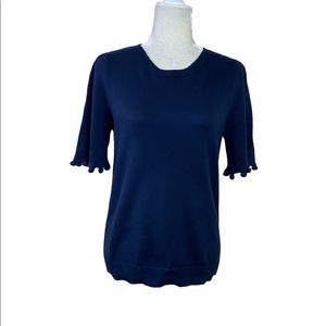 Banana Republic Navy Blue Pom Pom Cotton Blend Tee Sweater Size Small